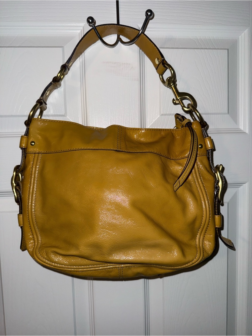 Coach Yellow Signature Patent Leather Shoulder Bag